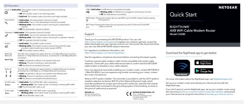 Page 1 de la notice Guide de démarrage rapide Netgear Nighthawk CAX80