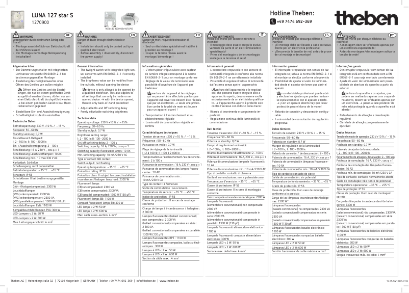 Image de la première page du manuel de l'appareil LUNA 127 star S