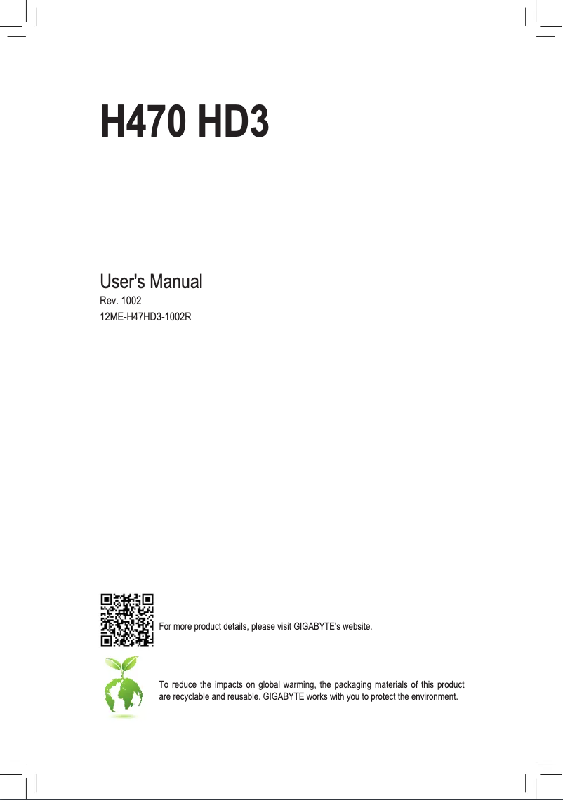 Image de la première page du manuel de l'appareil H470 HD3