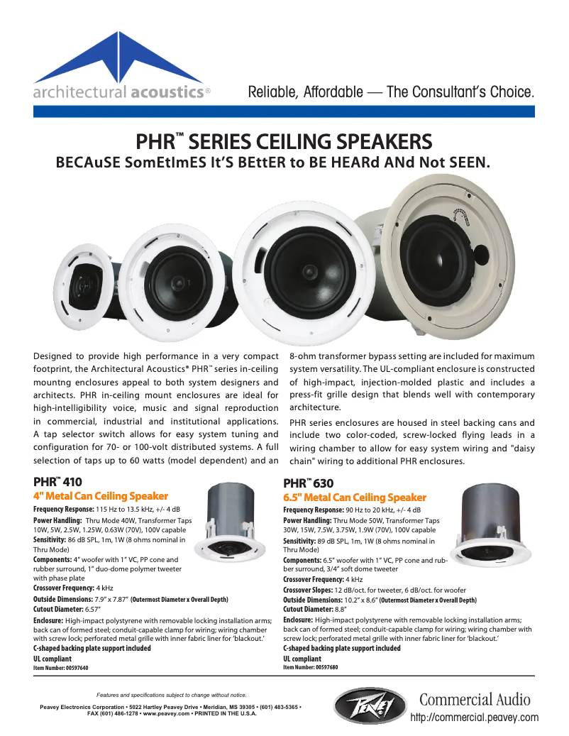 Page 1 de la notice Fiche technique Peavey PHR 860S