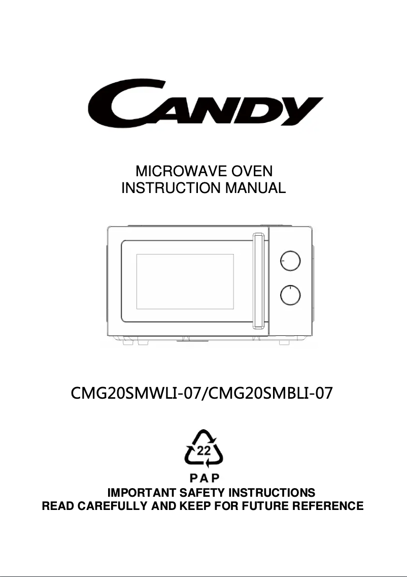 Page n°1 - Manuel utilisateur Candy CMG20SMBLI-07