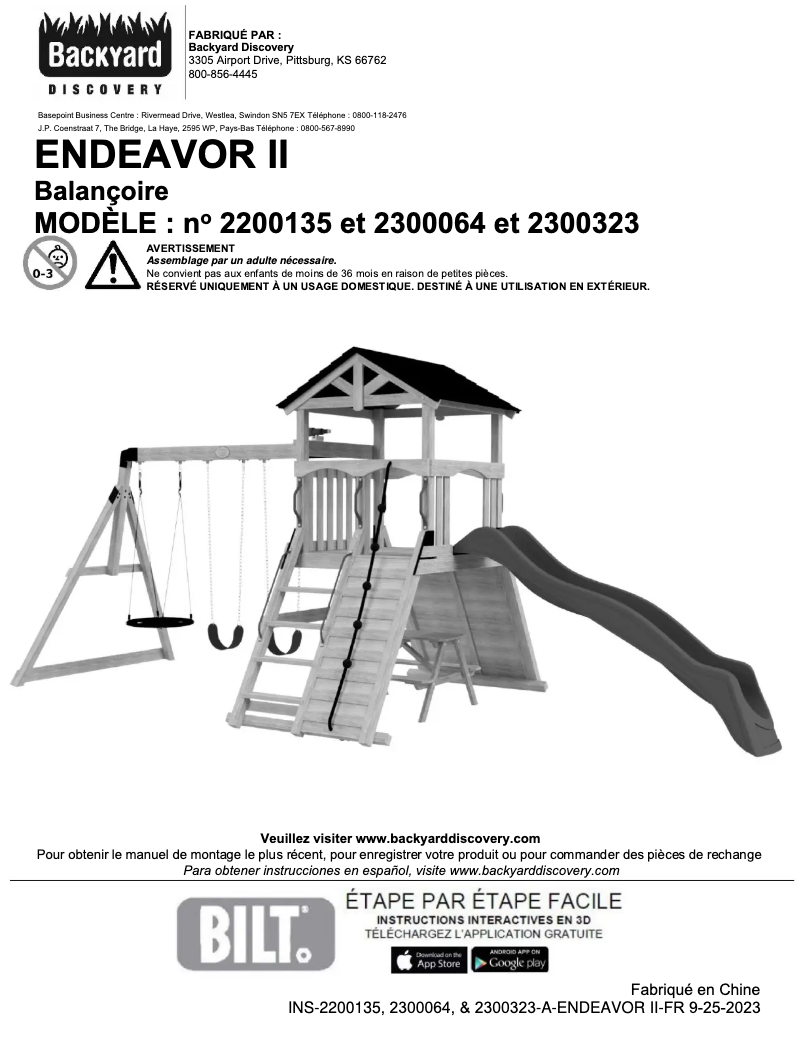 Page 1 de la notice Manuel utilisateur Backyard Discovery Endeavor II