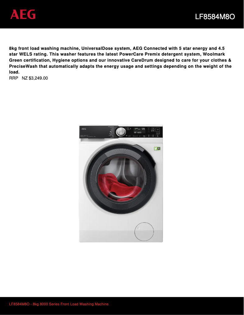Page 1 de la notice Fiche technique AEG LF8584M8O