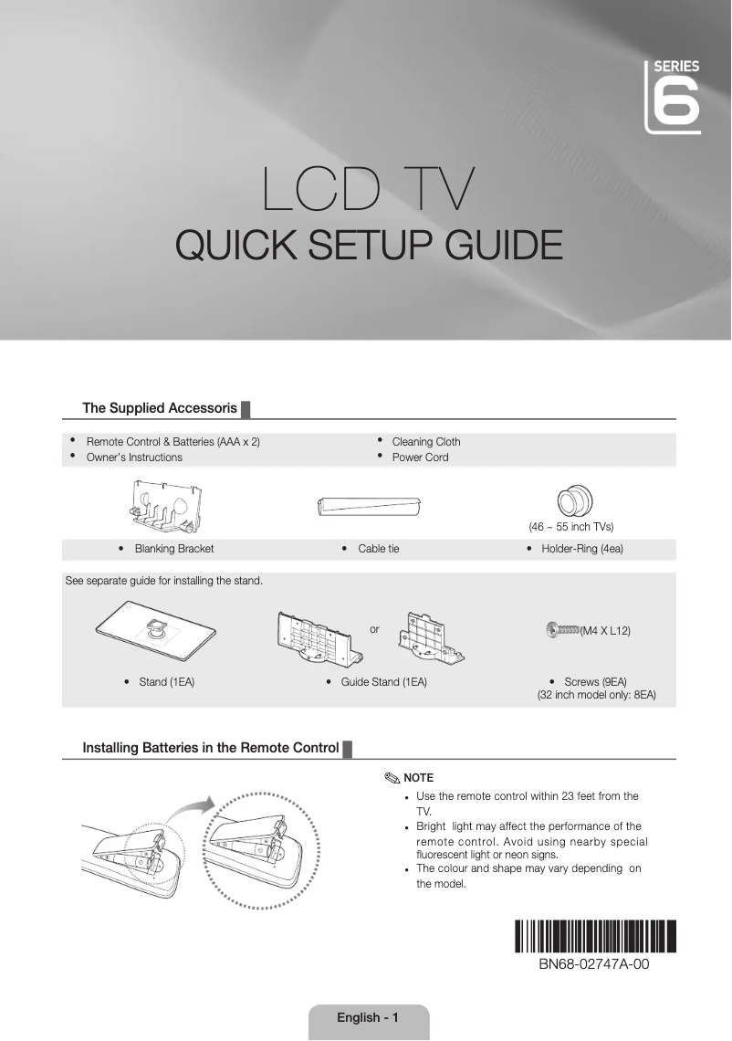 Page n°1 - Guide d'installation Samsung LE32C650L1W