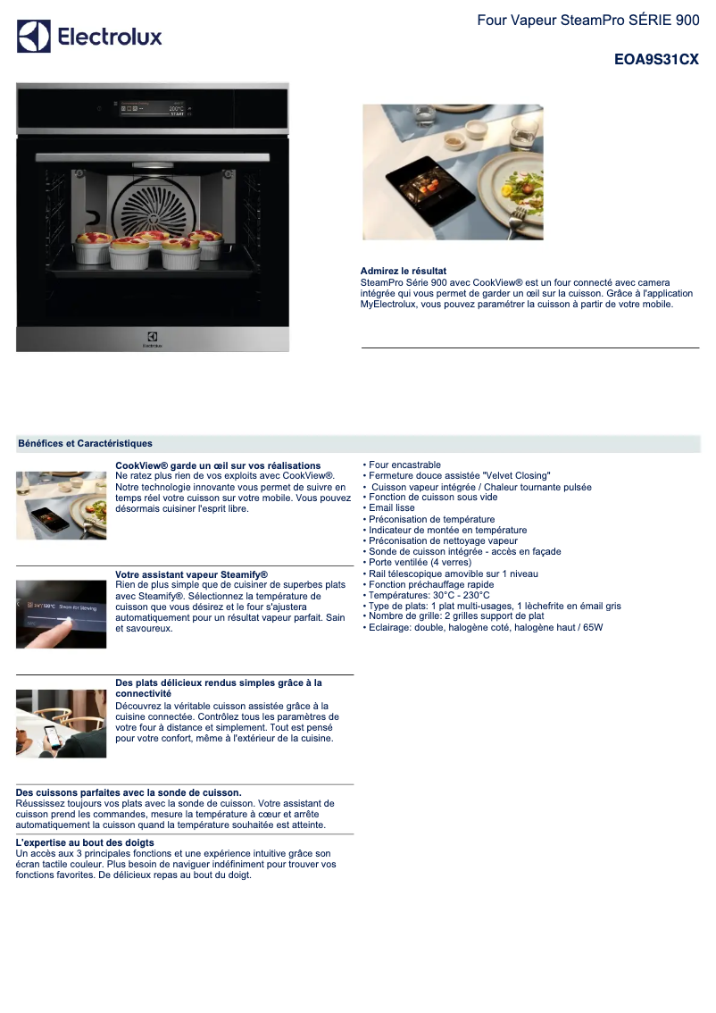 Page n°1 - Fiche technique Electrolux EOA9S31CX