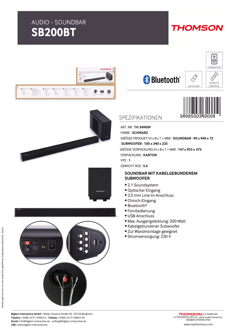 Page n°1 - Fiche technique Thomson SB200BT
