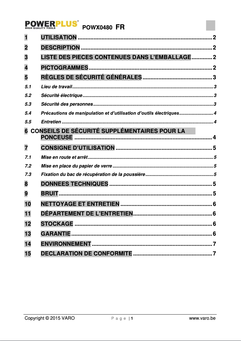 Image de la première page du manuel de l'appareil POWX0480