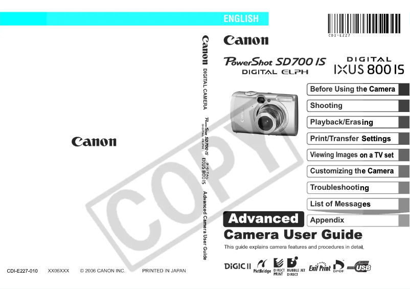 Image de la première page du manuel de l'appareil IXUS 800 IS