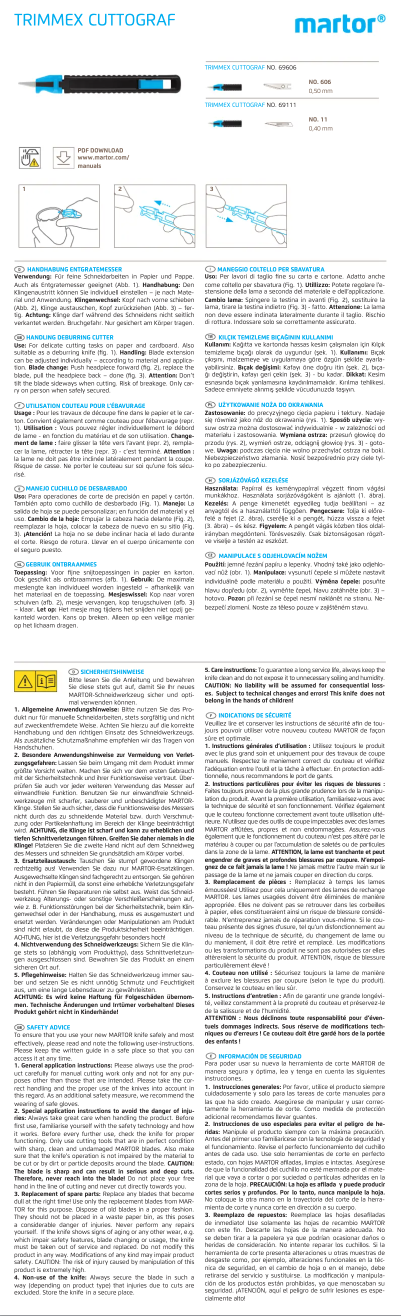 Page n°1 - Manuel utilisateur MARTOR TRIMMEX CUTTOGRAF