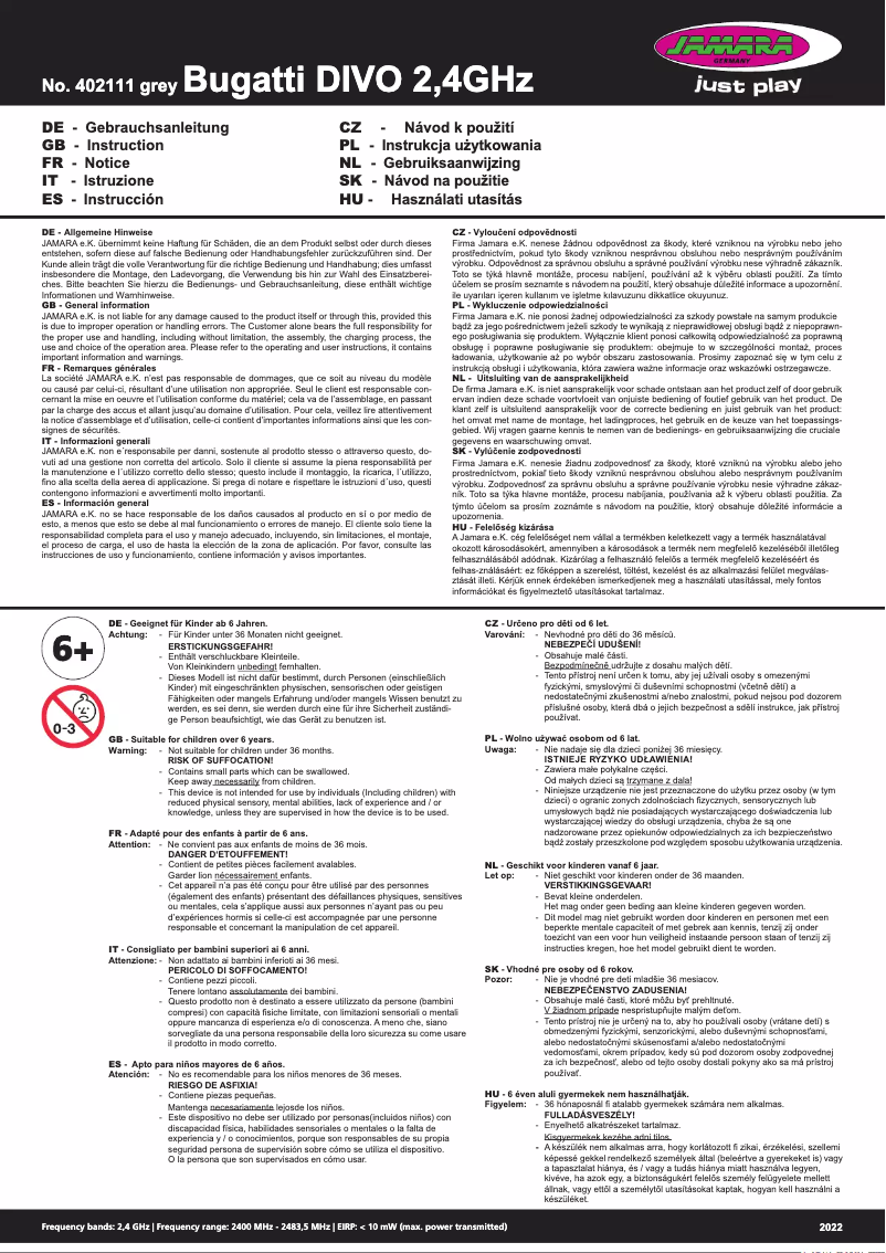 Page 1 de la notice Manuel utilisateur Jamara 402111