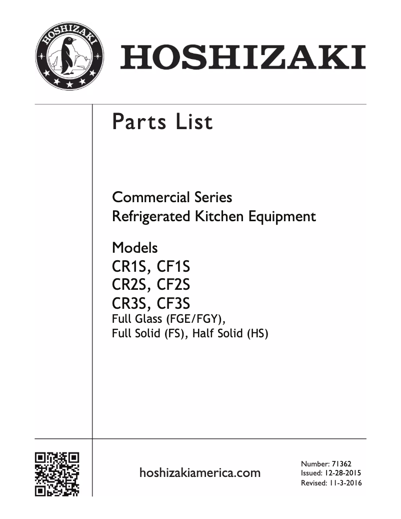 Page 1 de la notice Manuel utilisateur Hoshizaki Commercial CR1S-HS