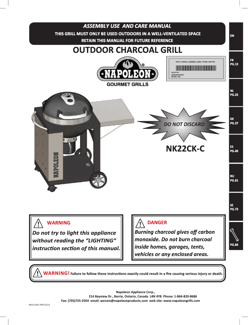 Page n°1 - Manuel utilisateur Napoleon NK22CK-C