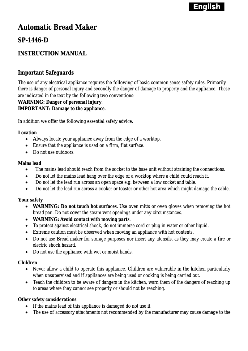 Page 1 de la notice Manuel utilisateur Sapir SP-1446-D