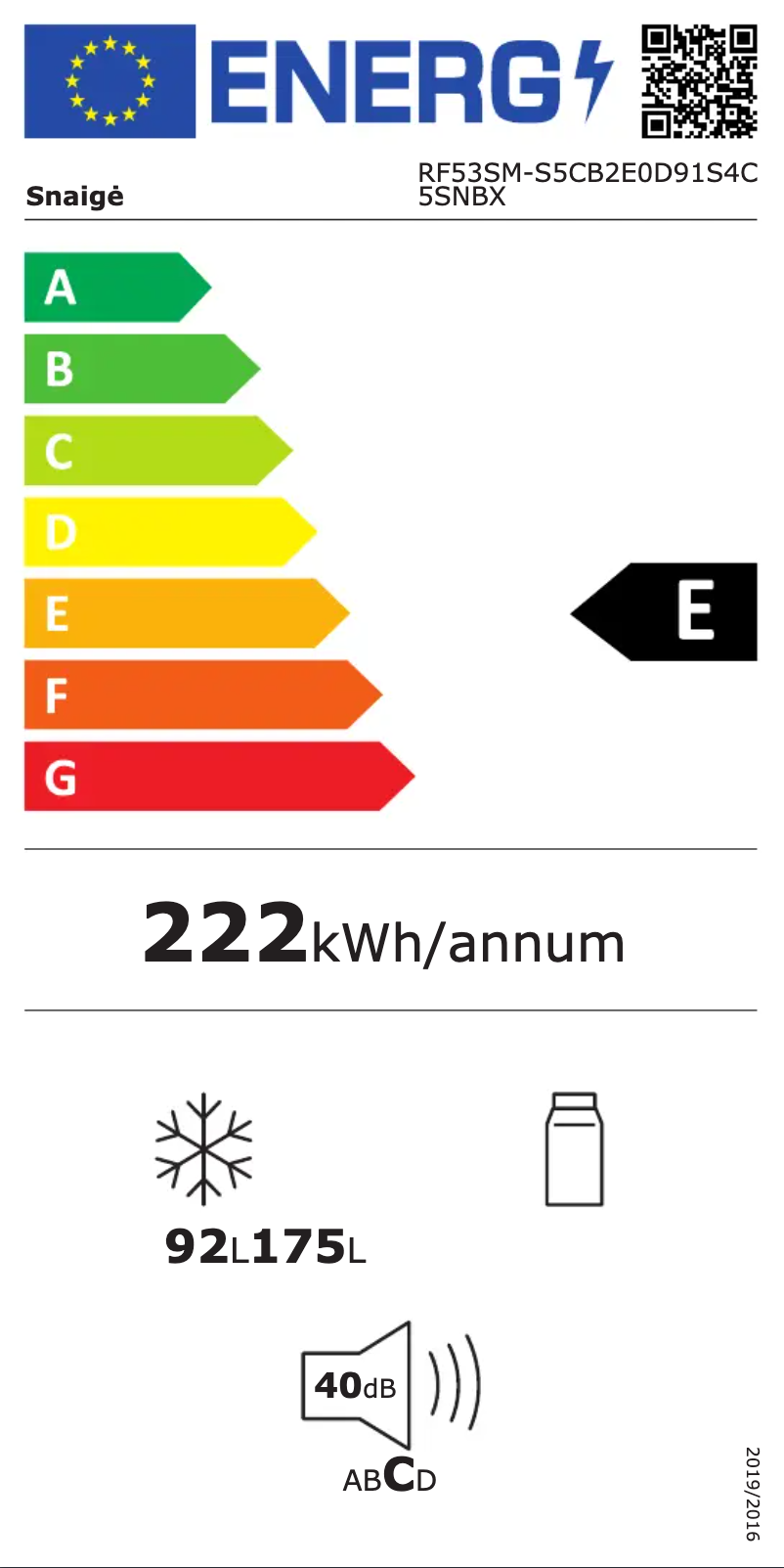 Page n°1 - Label énergétique Snaigė Fresh INN RF53SM-S5CB2E0