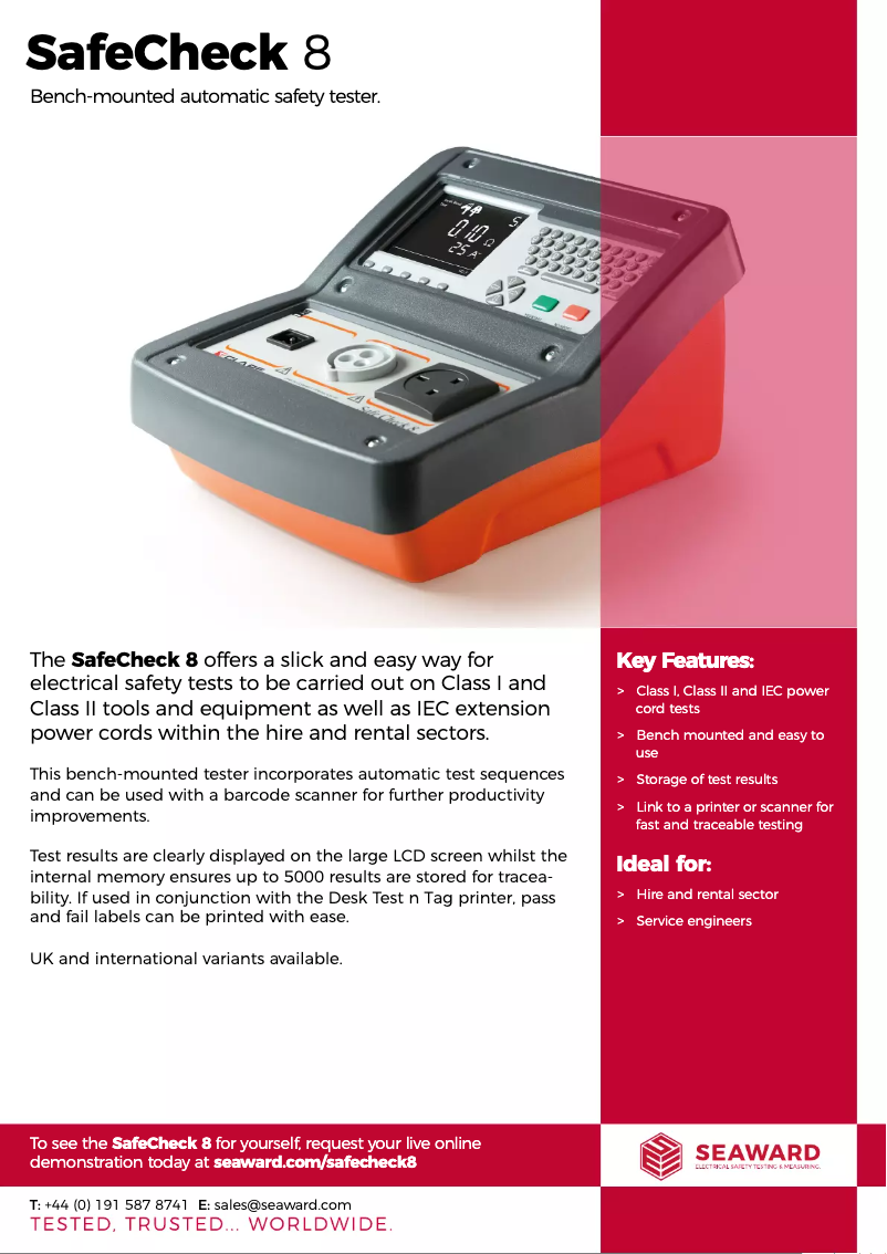 Página 1 del manual Ficha técnica Clare SafeCheck 8