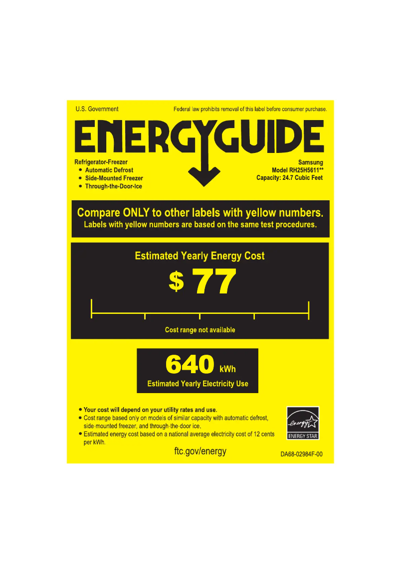 Page 1 de la notice Label énergétique Samsung RH25H5611