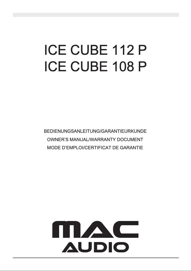 Page 1 de la notice Manuel utilisateur Mac Audio Ice Cube 108 P