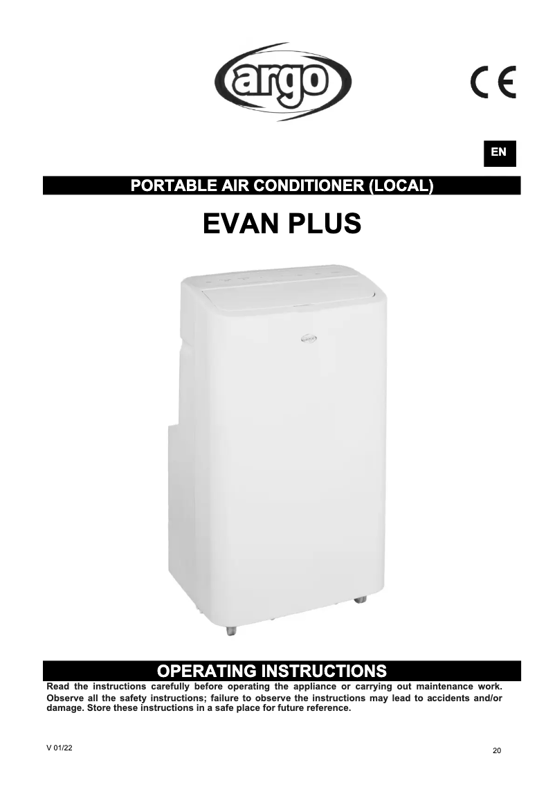 Page n°1 - Manuel utilisateur Argoclima Evan Plus