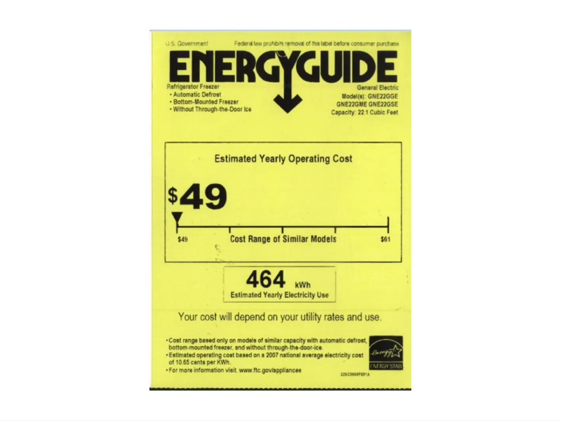 Page 1 de la notice Label énergétique GE GNE22GSESS