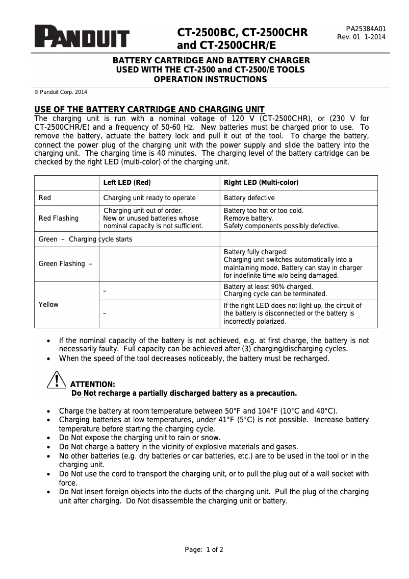 Page 1 de la notice Manuel utilisateur Panduit CT-2500CHR