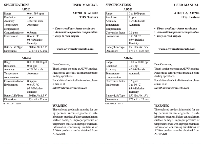 Page n°1 - Manuel utilisateur Adwa AD202