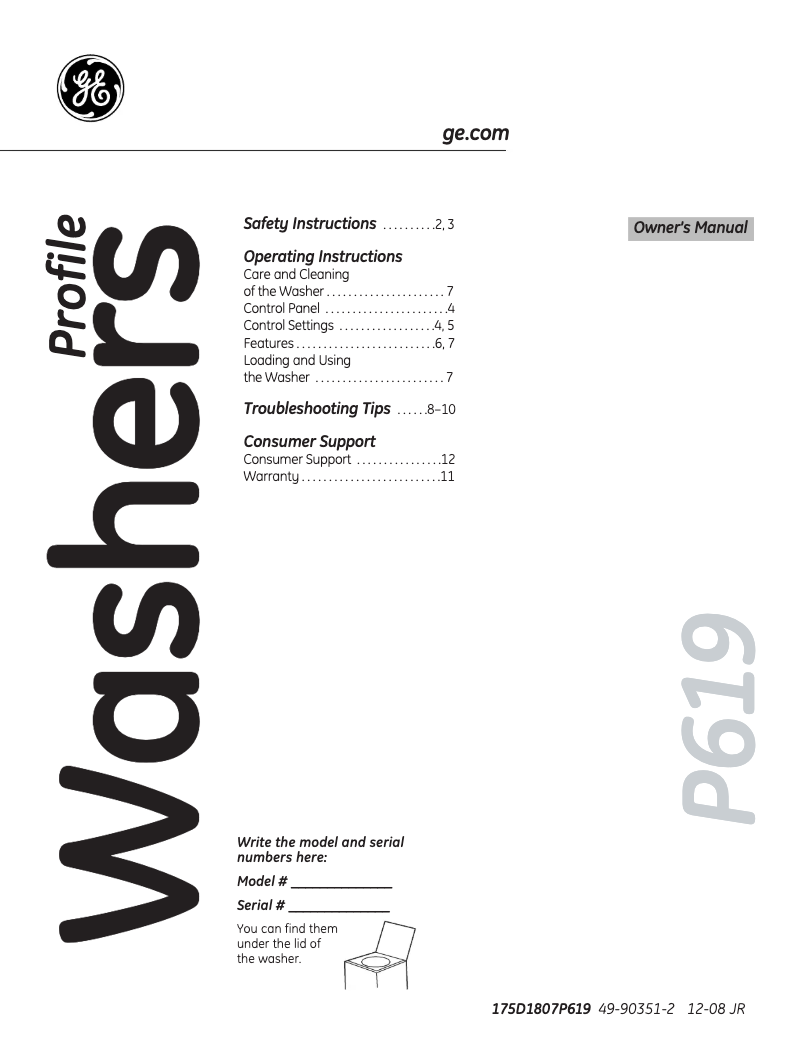Page 1 de la notice Manuel d'utilisation et d'entretien GE Profile WPRE8150KWT
