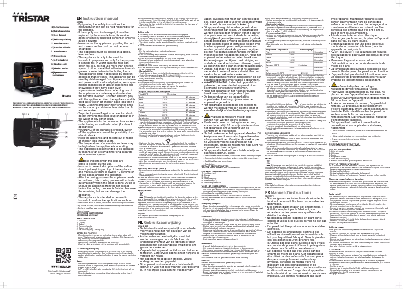 Page 1 de la notice Manuel utilisateur TriStar FR-6998