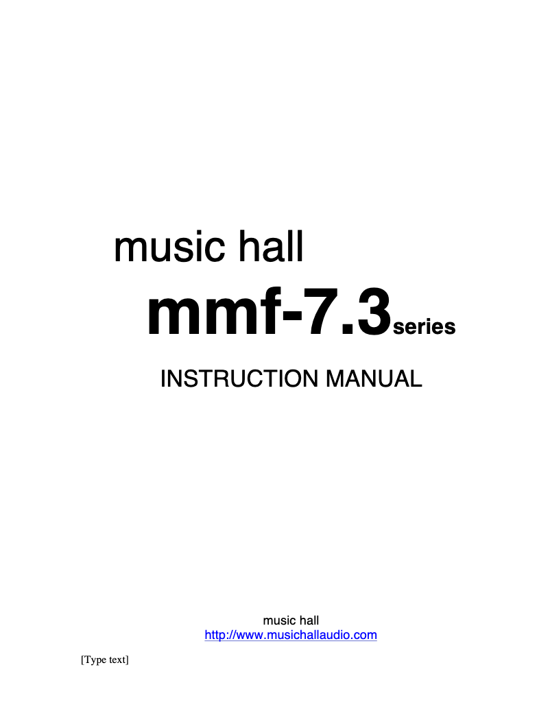 Page n°1 - Manuel utilisateur Music Hall MMF-7.3 SE