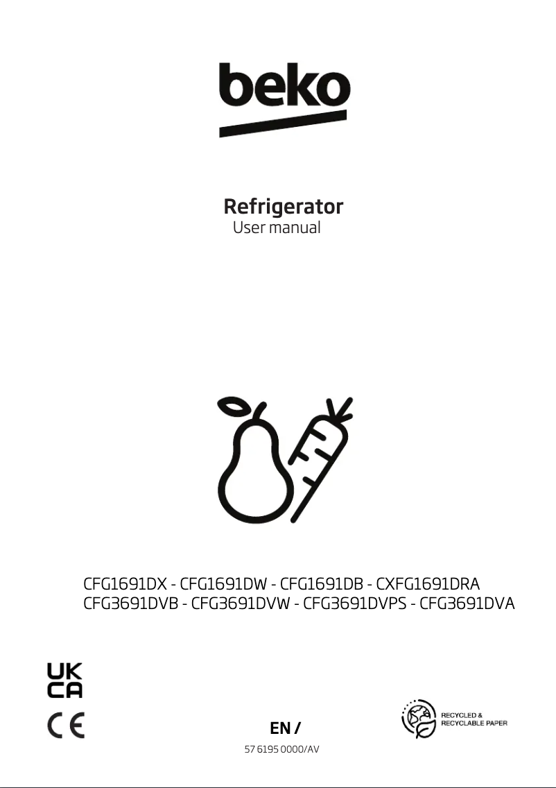Page 1 de la notice Manuel utilisateur Beko CFG3691DVA