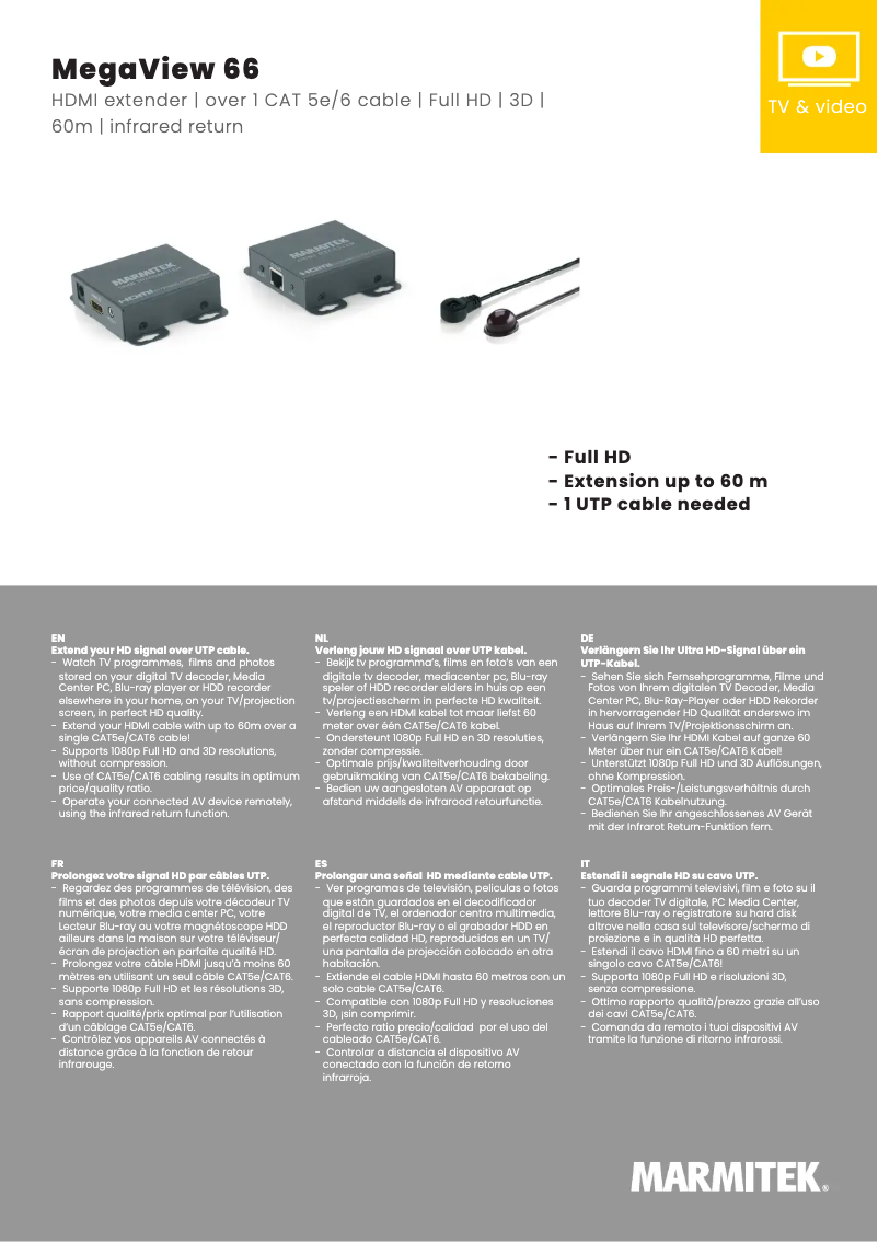 Page 1 de la notice Fiche technique Marmitek MegaView 66