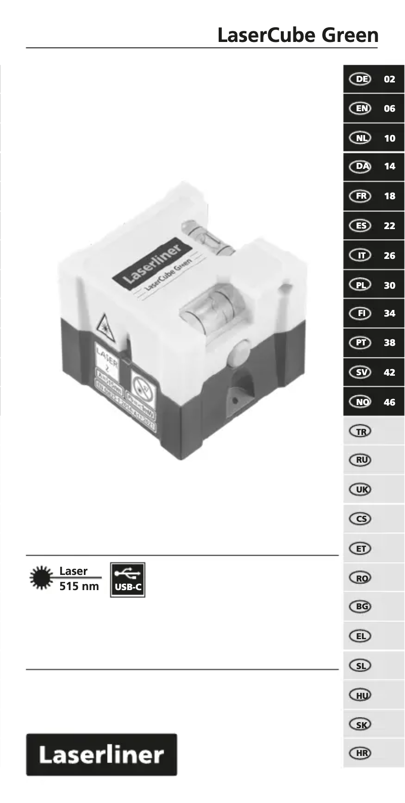 Image de la première page du manuel de l'appareil LaserCube Green
