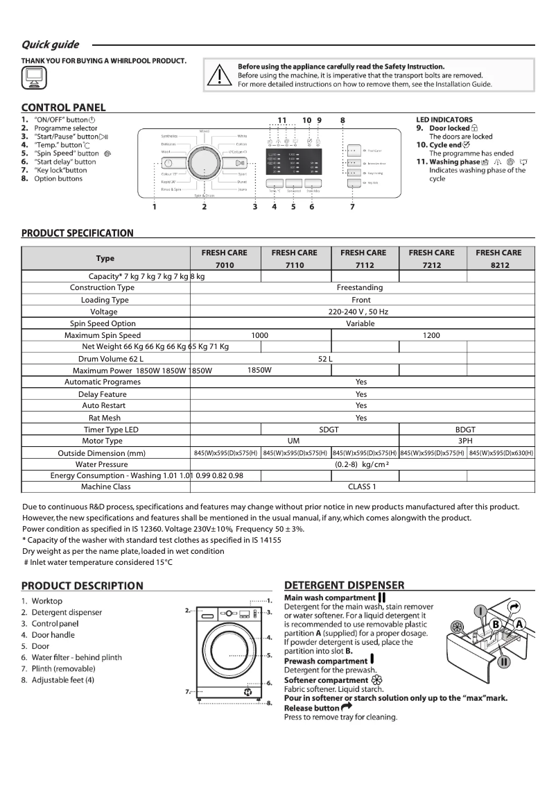 Image de la première page du manuel de l'appareil Fresh Care 7010