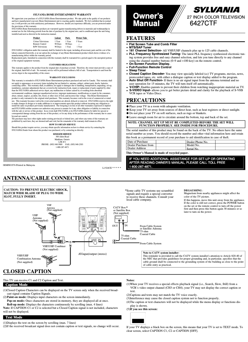 Image de la première page du manuel de l'appareil 6427CTF