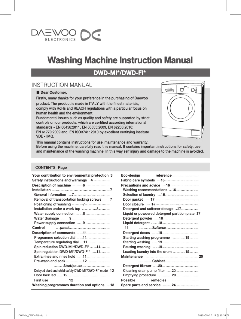 Page n°1 - Manuel utilisateur Daewoo DWD-MI1011