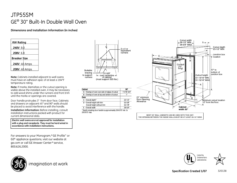 Page n°1 - Fiche technique GE JTP55SMSS