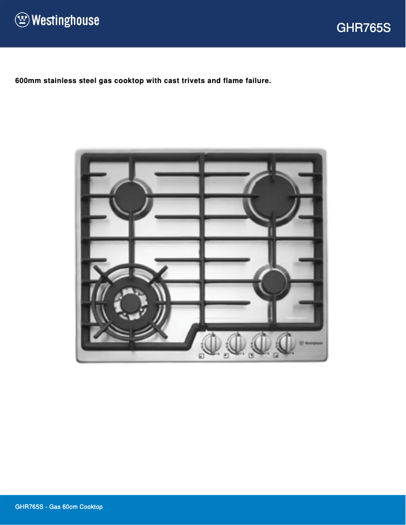 Page 1 de la notice Fiche technique Westinghouse GHR765S