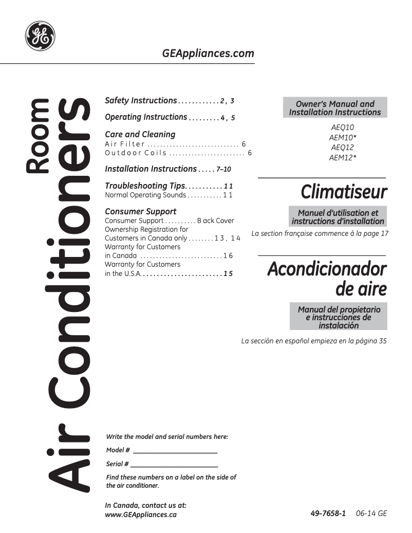Image de la première page du manuel de l'appareil AEQ12DQ
