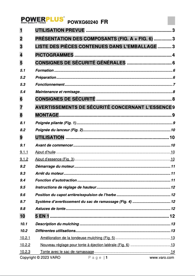 Page 1 de la notice Manuel utilisateur PowerPlus POWXG60240