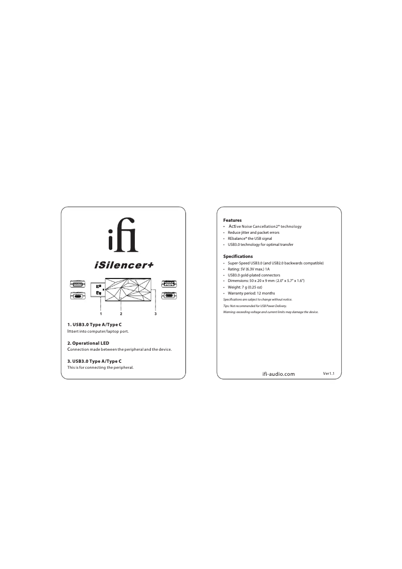 Page 1 de la notice Manuel utilisateur iFi Audio iSilencer+