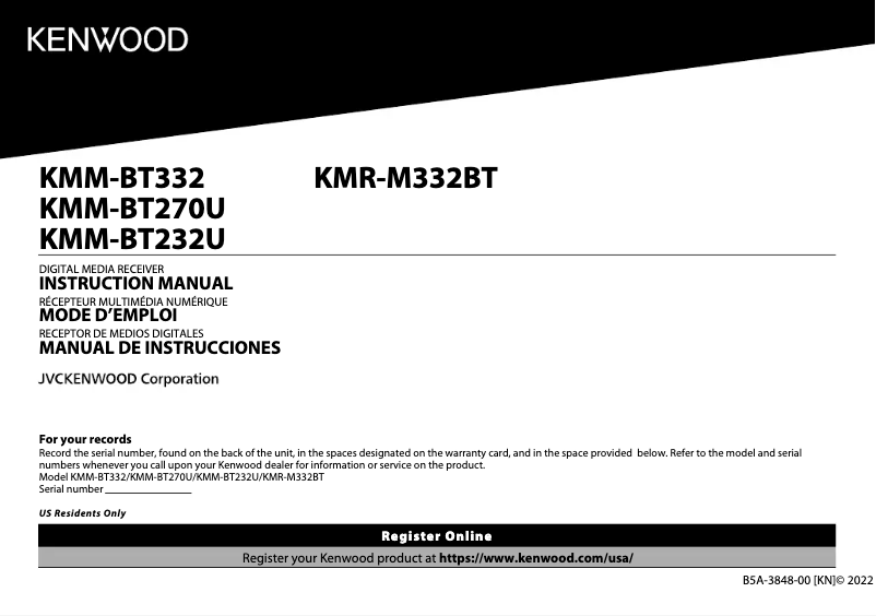 Page 1 de la notice Manuel utilisateur Kenwood PKG-MR3321BT
