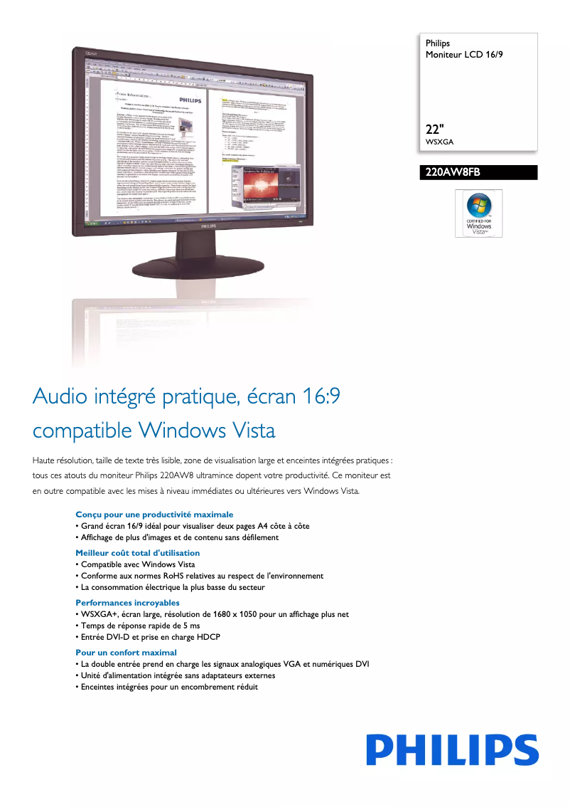 Page 1 of the manual Technical Sheet Philips 220AW8FB