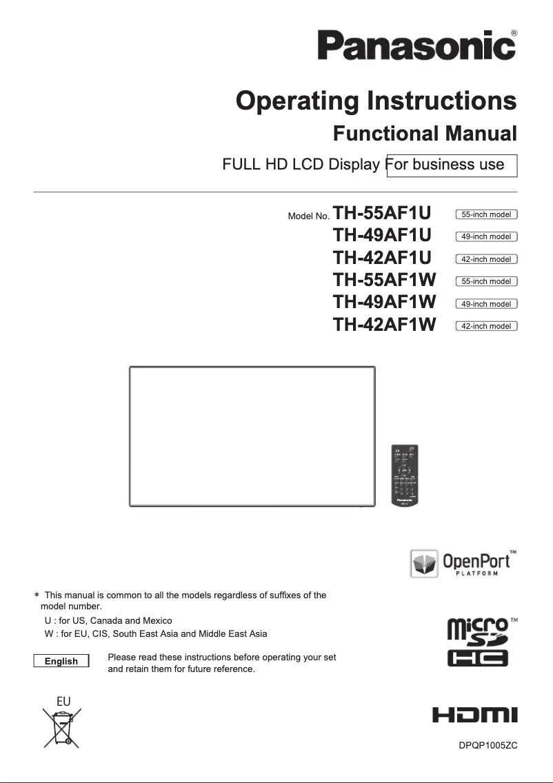 Page 1 de la notice Manuel utilisateur Panasonic TH-49AF1-SST