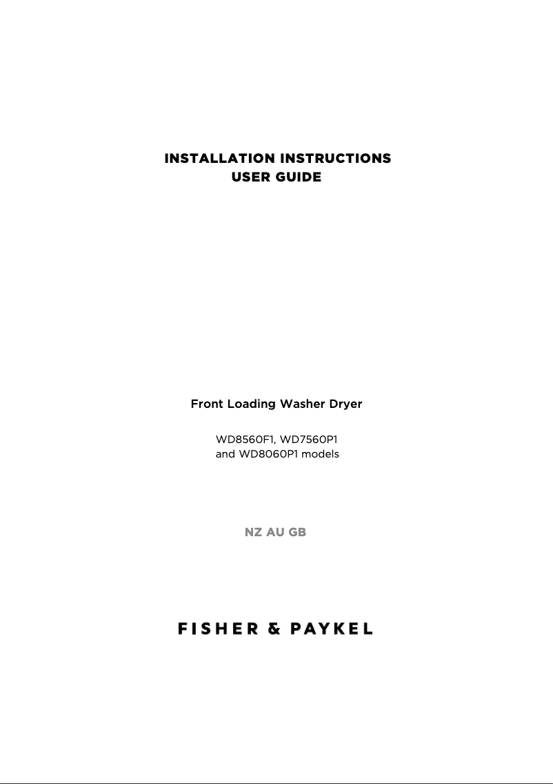 Page 1 de la notice Manuel utilisateur Fisher & Paykel WD8560F1