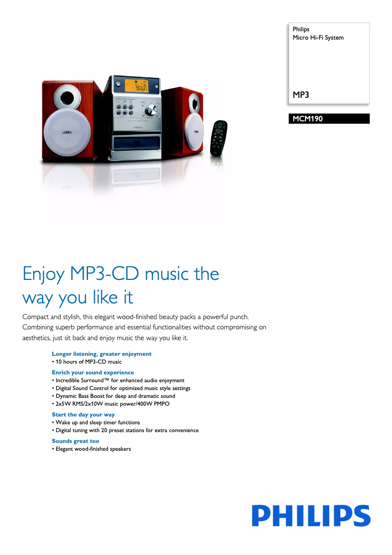 Página 1 del manual Folleto Philips MCM190