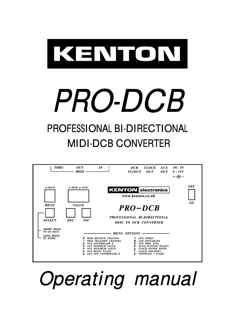 Page n°1 - Manuel utilisateur Kenton PRO-DCB