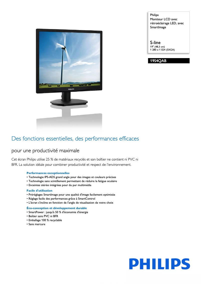 Page n°1 - Fiche technique Philips 19S4QAB