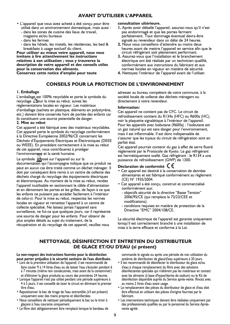 Page 1 de la notice Manuel utilisateur Whirlpool ART 477