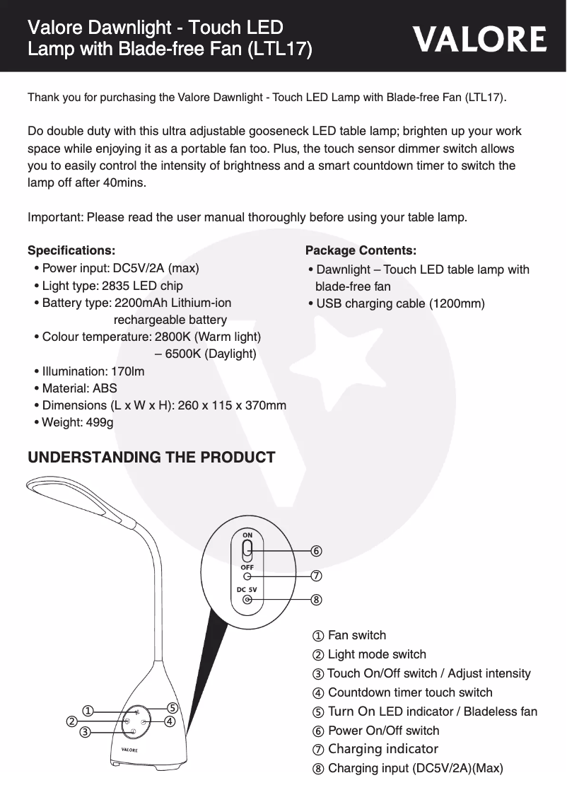 Page 1 de la notice Manuel utilisateur Valore LTL17