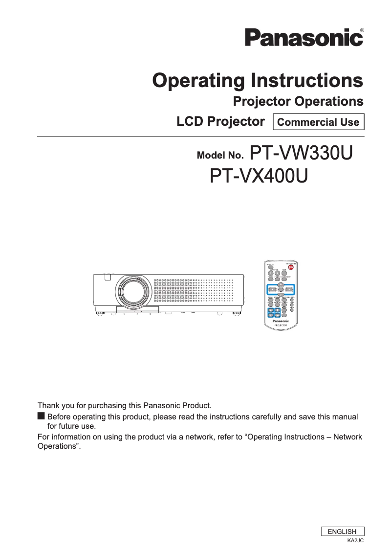 Page 1 de la notice Manuel utilisateur Panasonic PT-VW330