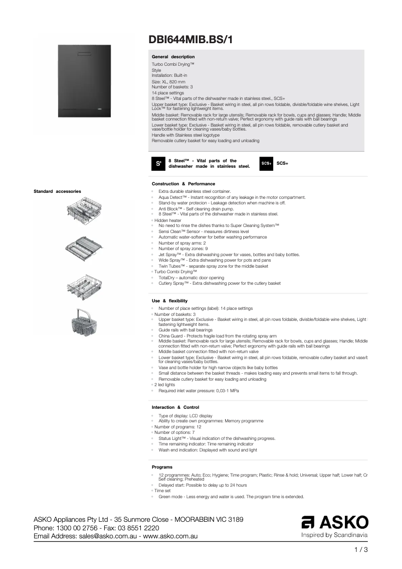 Page n°1 - Fiche technique Asko DBI644MIB.BS/1